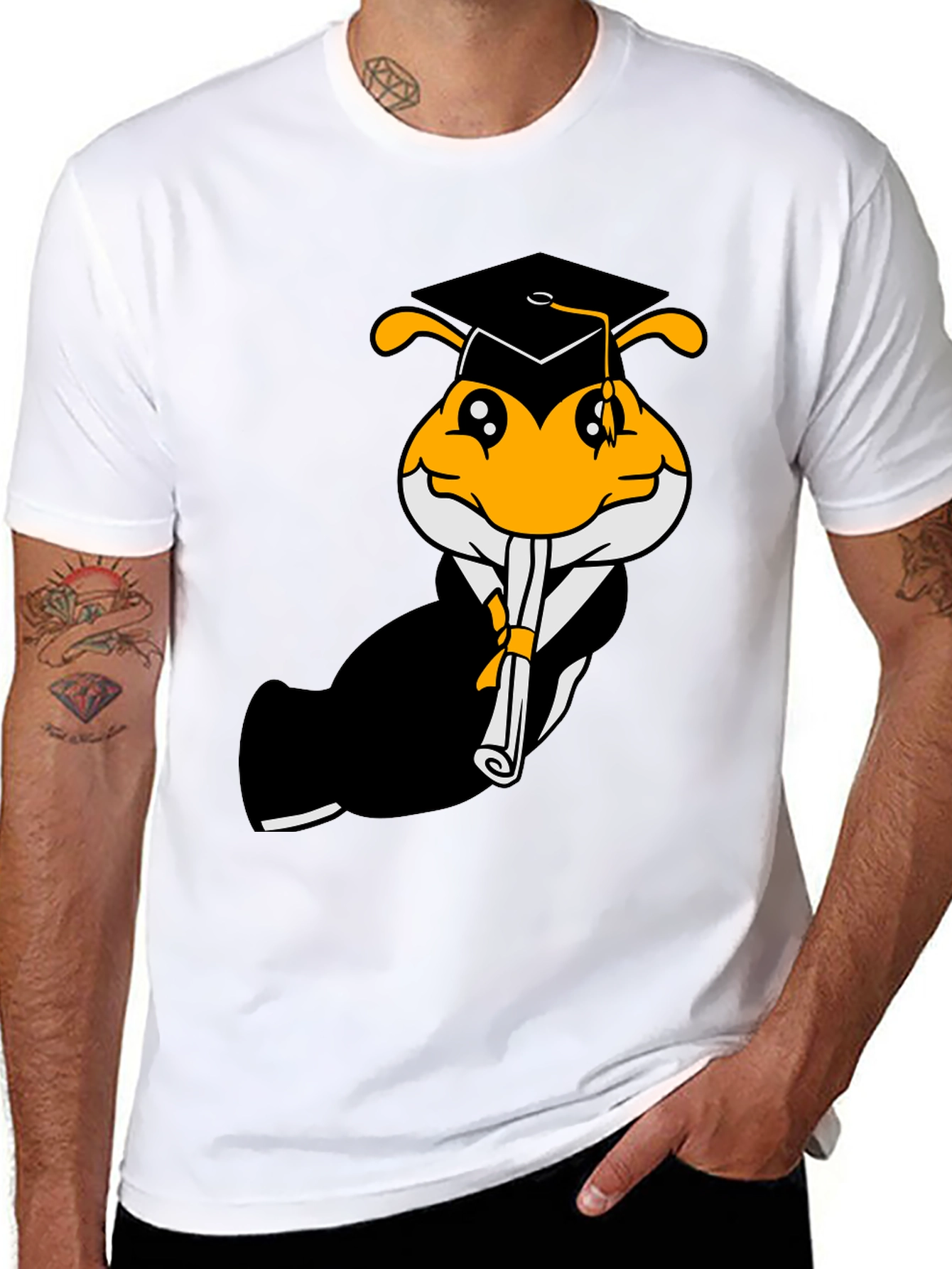 Graduation Bee Graphic Tee - Black Cotton T-Shirt