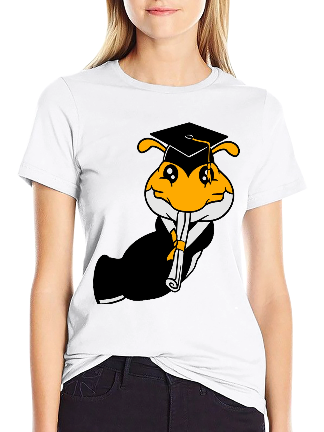 Graduation Bee Graphic Tee - Black Cotton T-Shirt