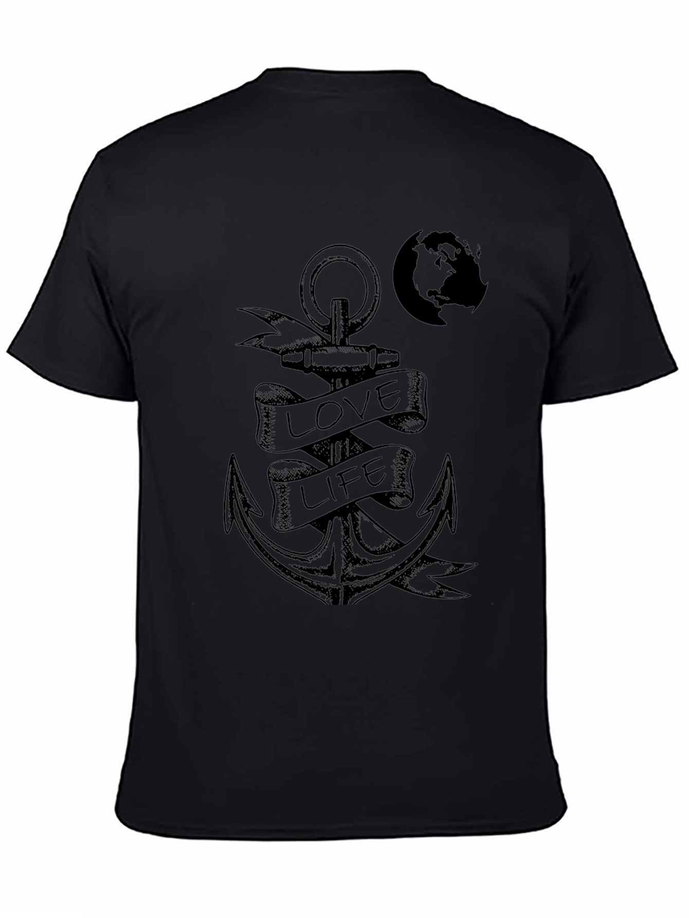 Anchor Love Life Graphic Print Black T-Shirt