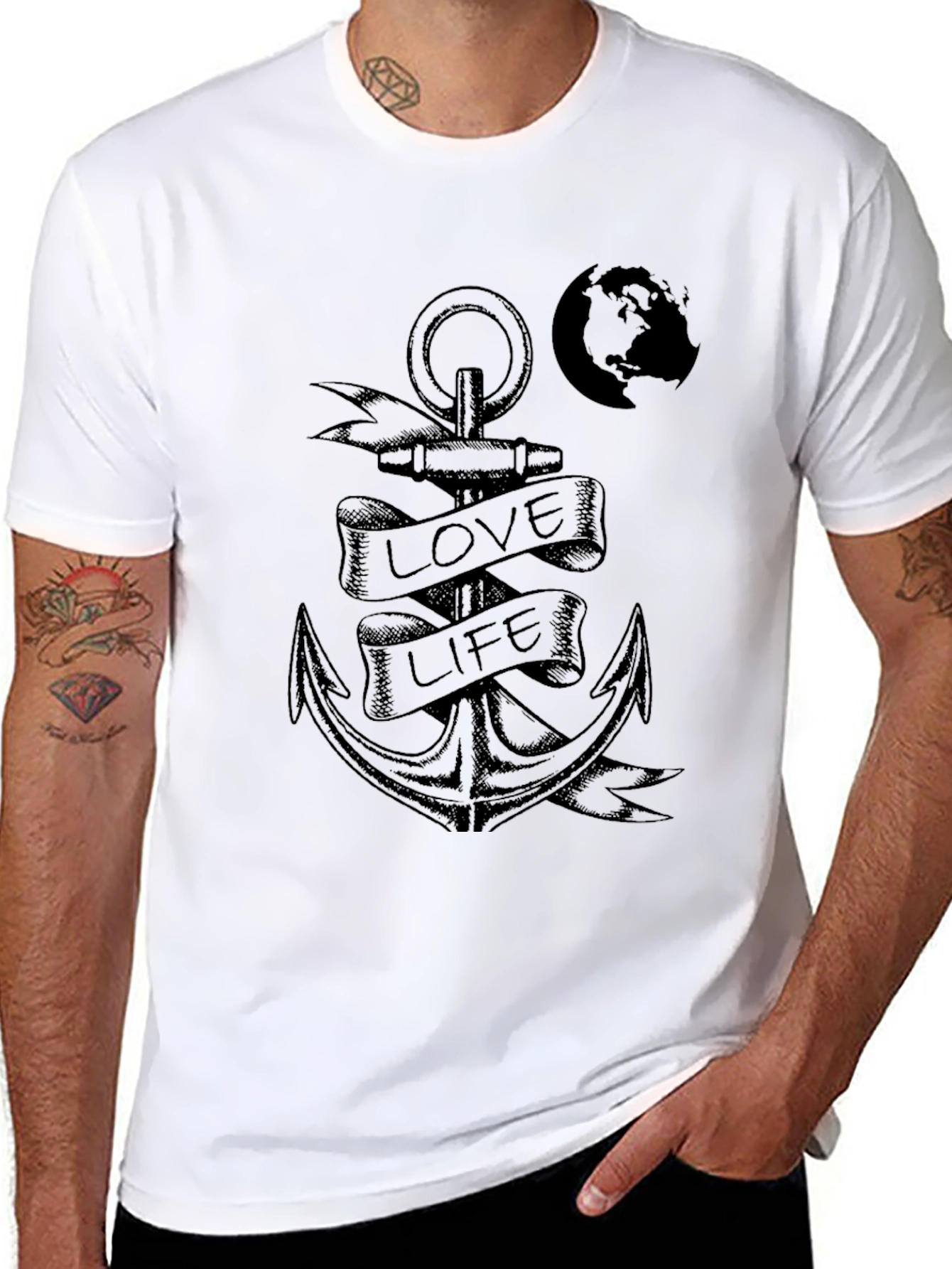 Anchor Love Life Graphic Print Black T-Shirt