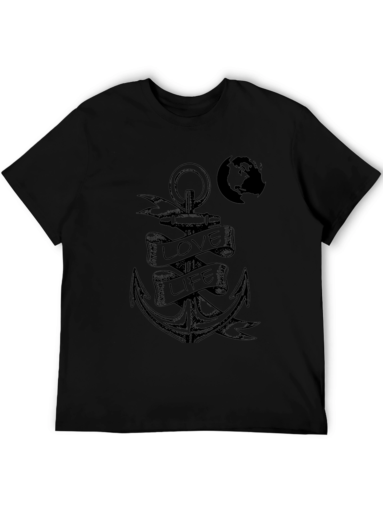 Anchor Love Life Graphic Print Black T-Shirt