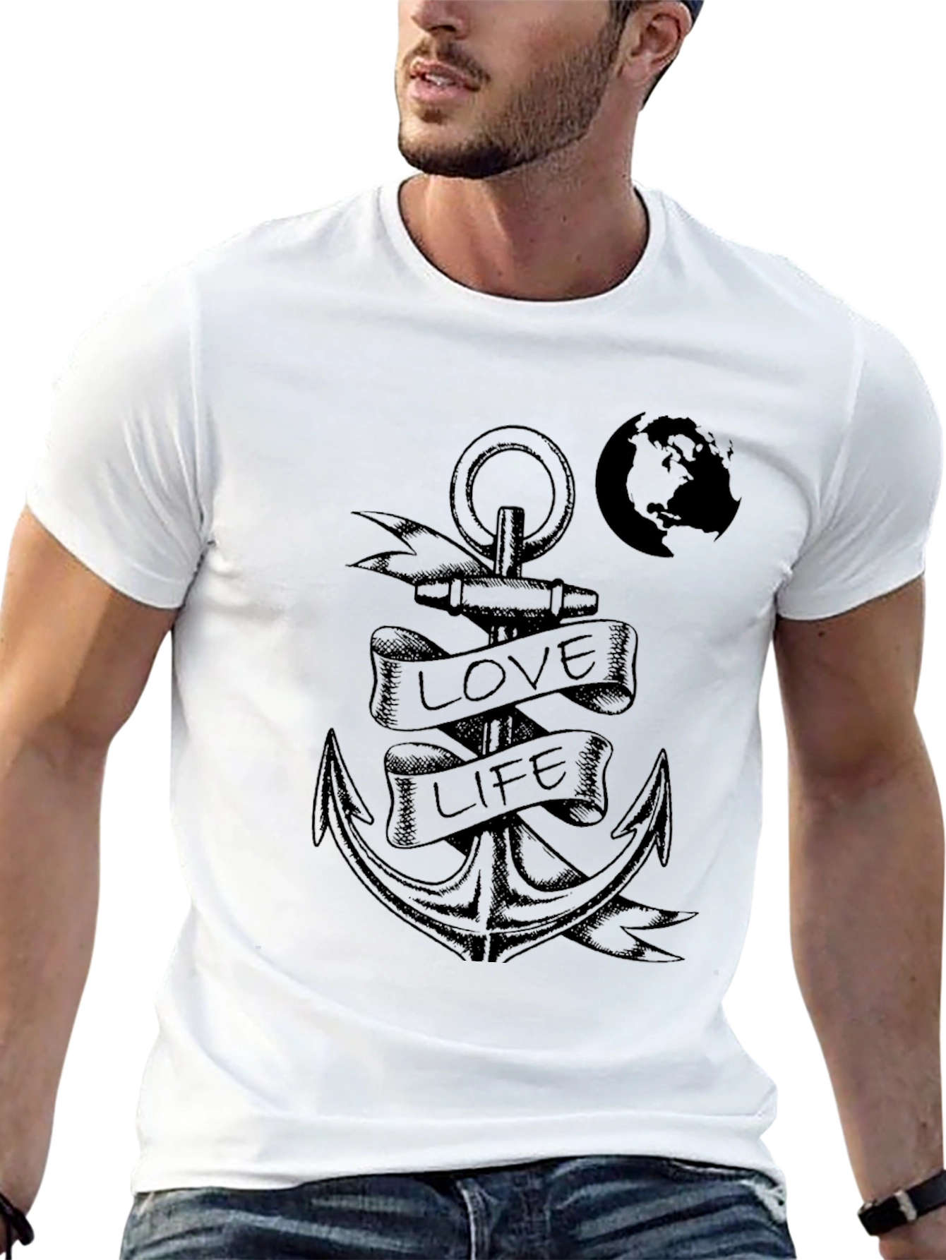 Anchor Love Life Graphic Print Black T-Shirt