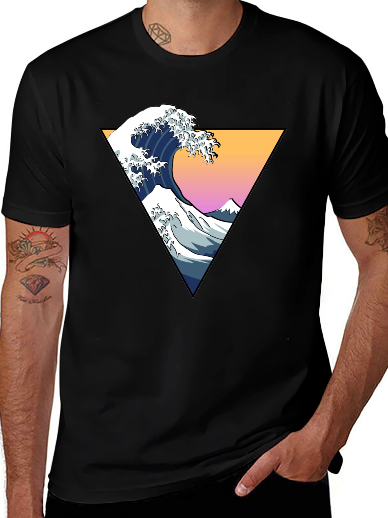 Great Wave Graphic Tee - Stylish Mens Black T-Shirt