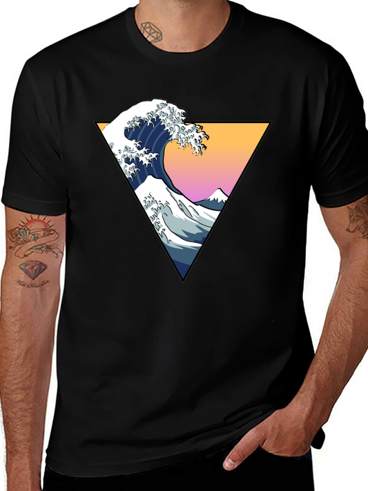 Great Wave Graphic Tee - Stylish Mens Black T-Shirt