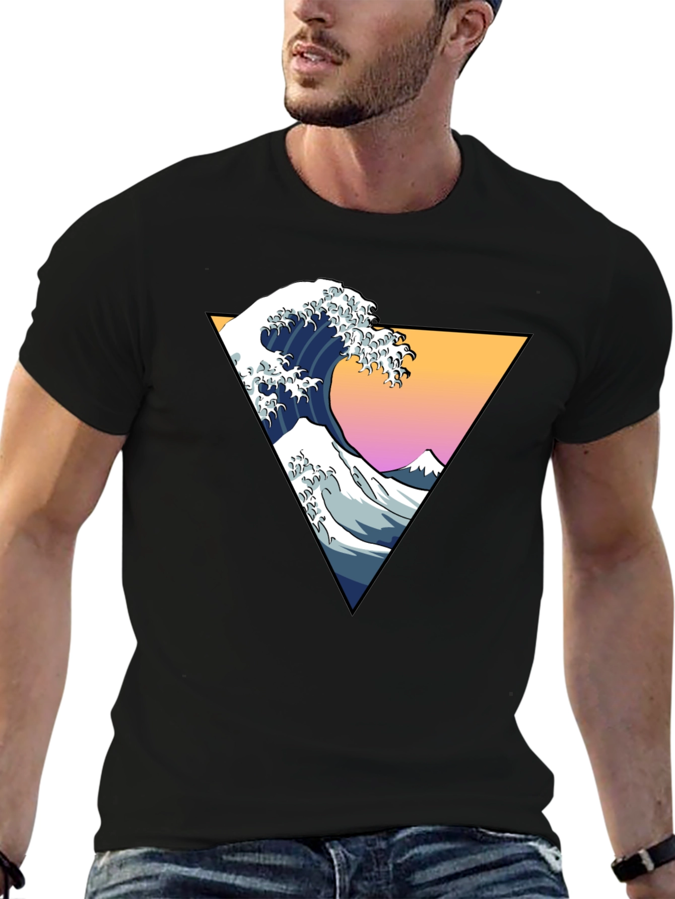 Great Wave Graphic Tee - Stylish Mens Black T-Shirt